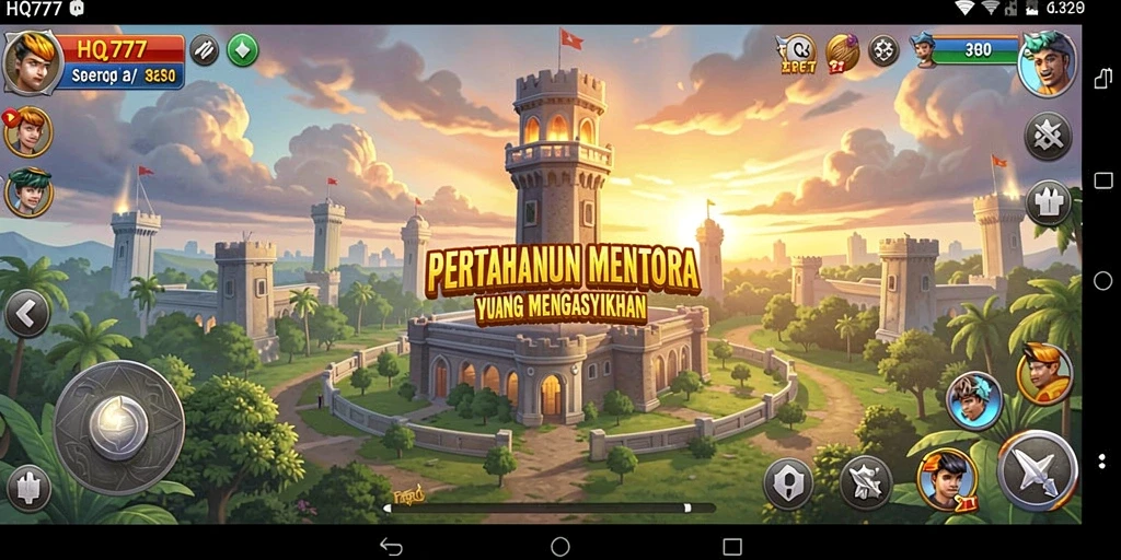 Tampilan menara dan musuh dalam gameplay HQ777 yang seru.