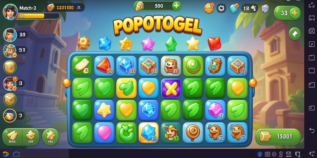 Screenshot gameplay POPOTOGEL menampilkan aksi seru permainan Match-3.