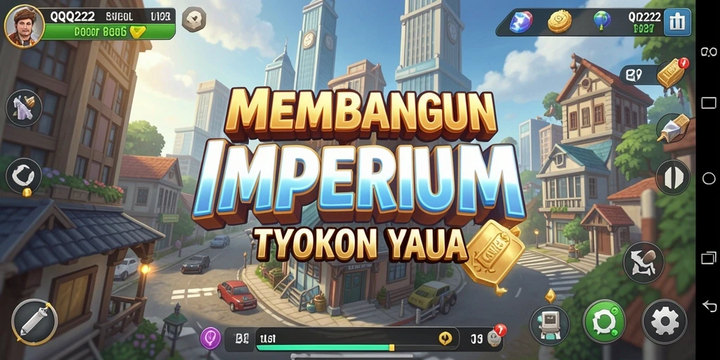 Tampilan gameplay QQ222 yang menampilkan pembangunan bisnis Tycoon.