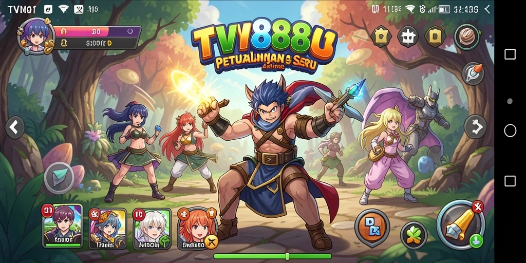 Screenshot gameplay TV888 menampilkan pertarungan seru dalam dunia anime.