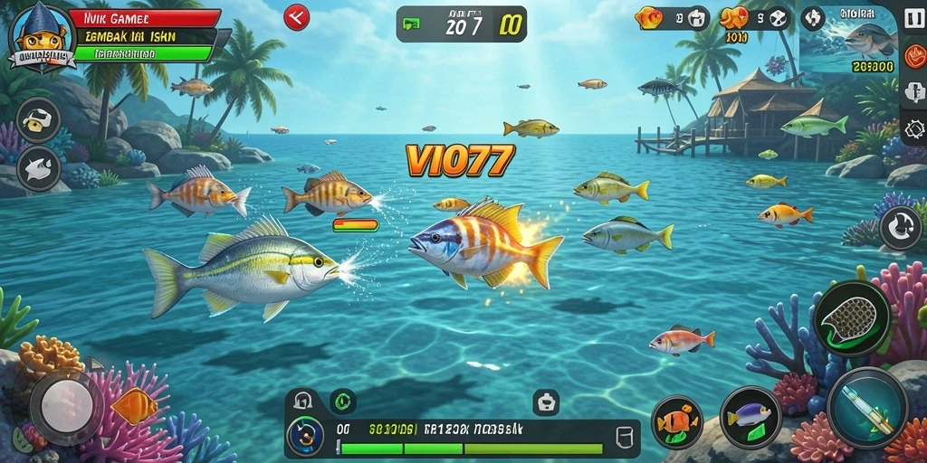 Screenshot gameplay VIO77 dengan aksi tembak ikan yang seru.