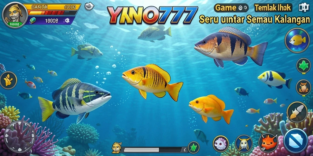 Gameplay seru YONO777 saat menembak ikan dengan efek menarik.